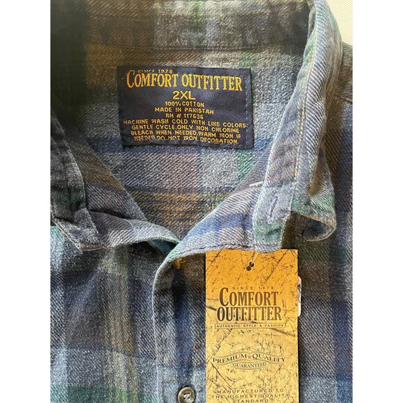VTG-Inspired Comfort Outfitter Big Mens Flannel Shirt 2XL Blue Plaid 100% Cotton - Picture 2 of 8